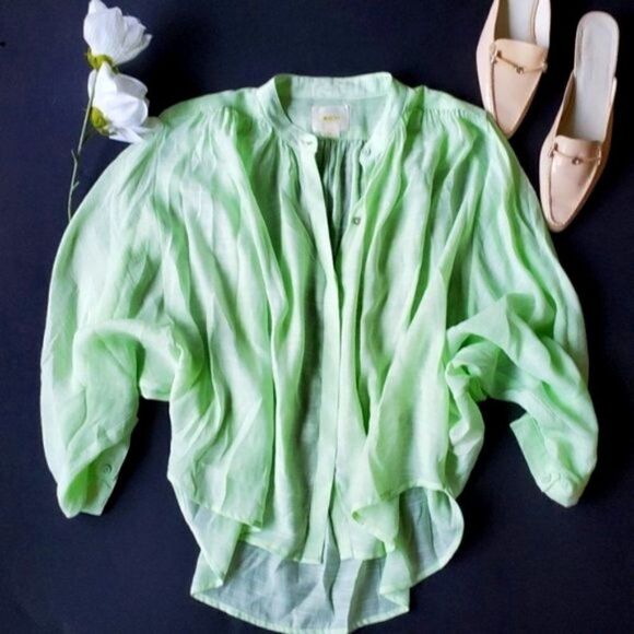 Anthropologie Light Green Flowy Blouse - Picture 1 of 8